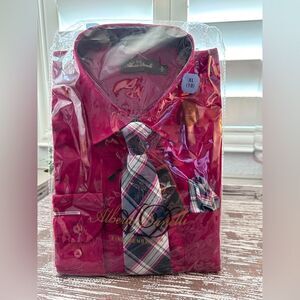 NWT Alberto Danelli Boy’s Long Sleeve Dress Shirt W/Tie and Handkerchief (18)